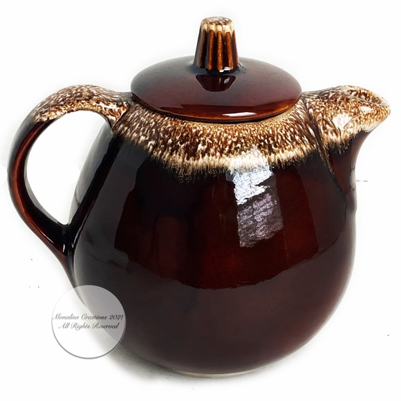 Vintage Hull Tea Pot with Lid Brown Drip Pottery Mid Century Modern